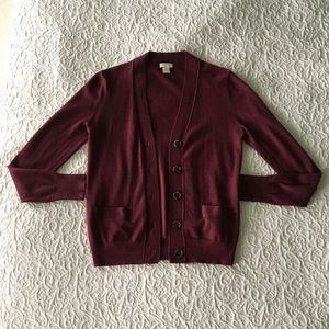 J Crew Burgundy Button-Up Sweater